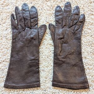 Women's Sz 7 Brown Leather Silk Lined Winter Gloves, Miss Aris